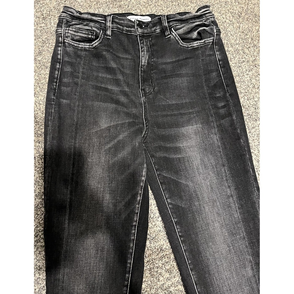 Flying Monkey Jeans Womens 30‎ Black High Rise Skinny Distressed Raw Hem Ankle - Picture 3 of 11
